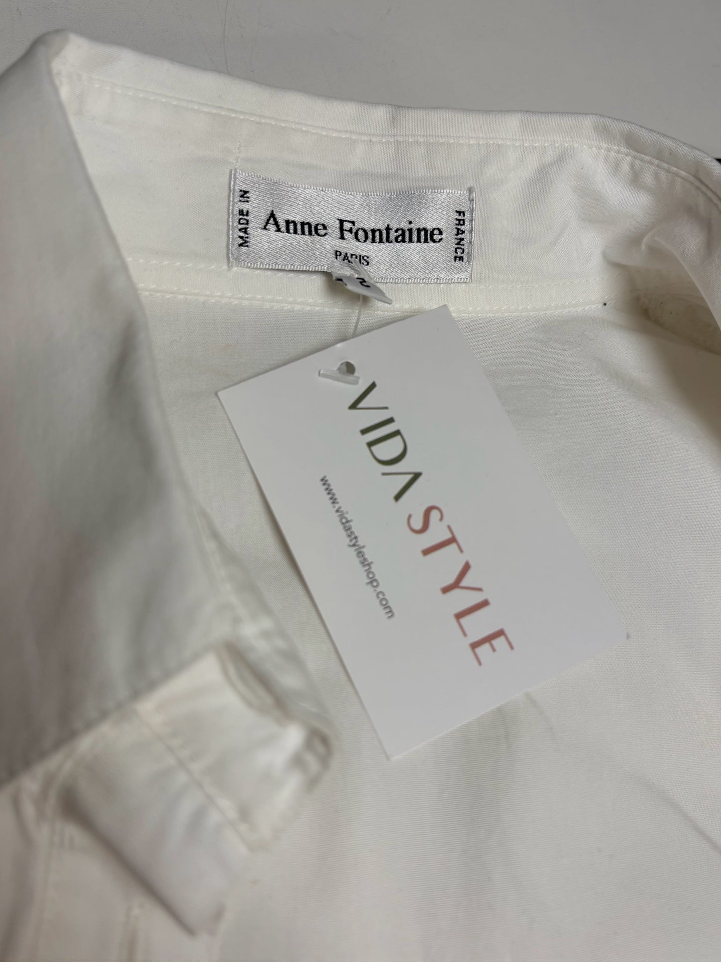 Women Size 2 Anne Fontaine White Pintuck Pure Cotton Pre-Owned Fitted Shirt