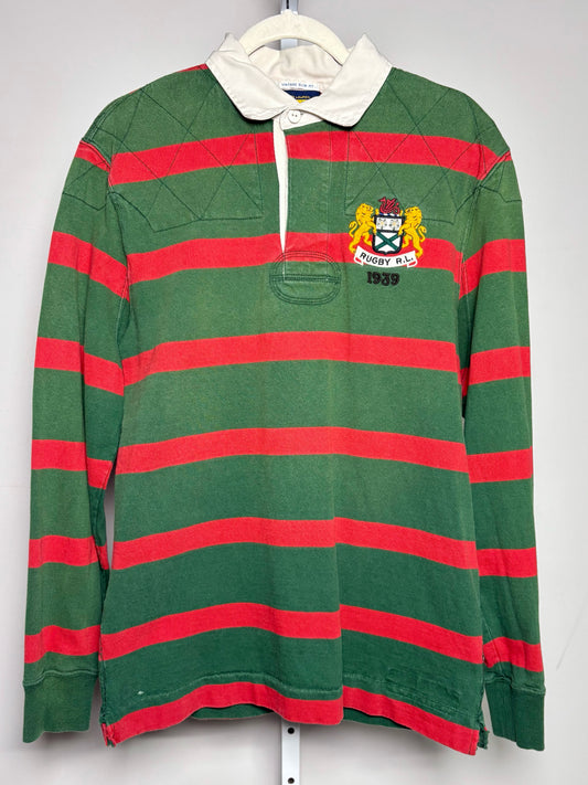 Mens Size L Rugby Ralph Lauren 1939 Green, Red Striped Pre-owned Rugby Shirt
