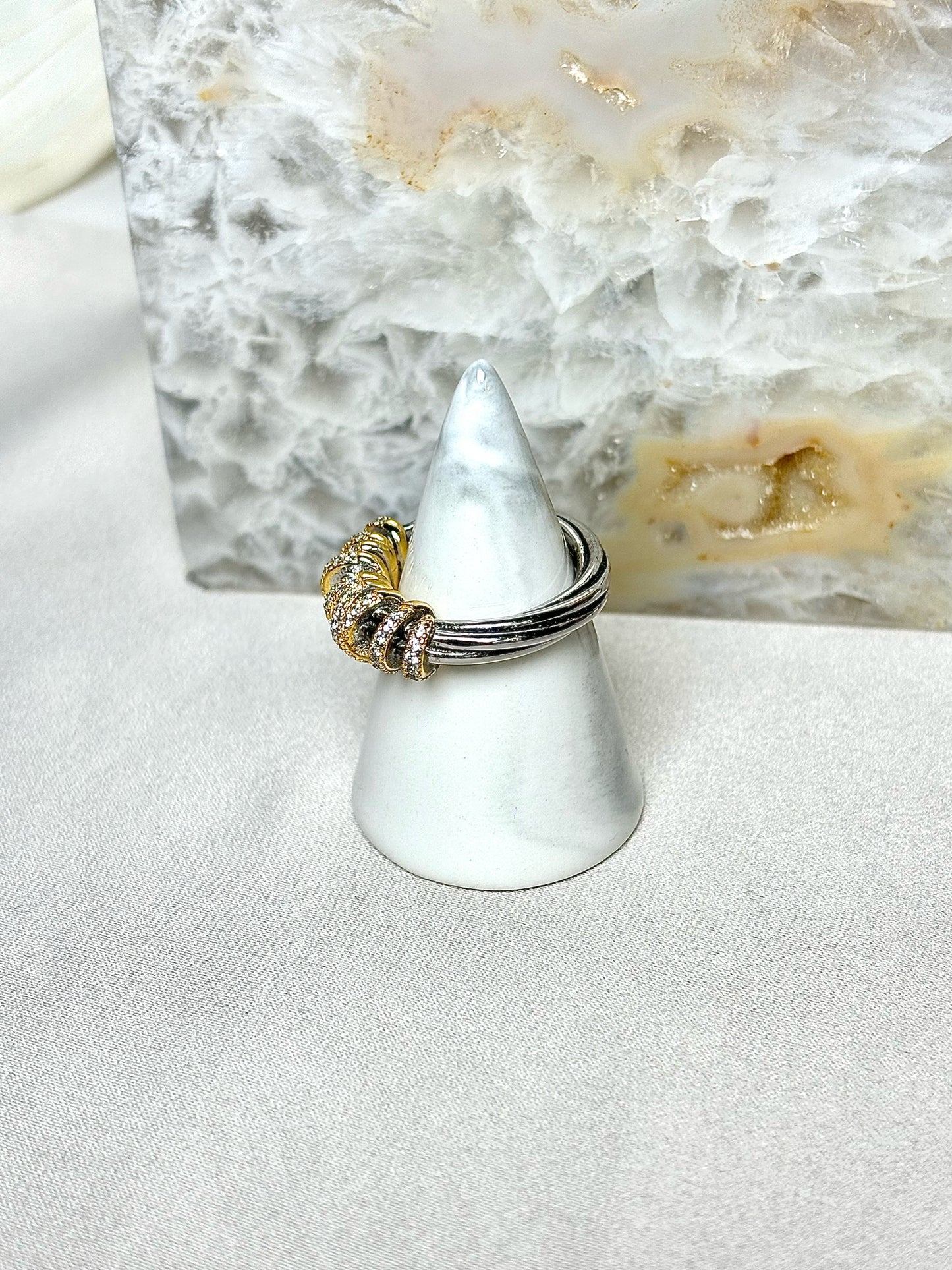 David Yurman Sterling Silver Helena Twisted 18K Yellow Gold Diamonds Wrap Sz 7 Ring