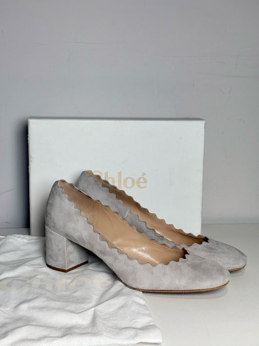 W Shoe Size 41 (10.5 US) Chloe Silver Suede Leather Women's Pre-owned Pump