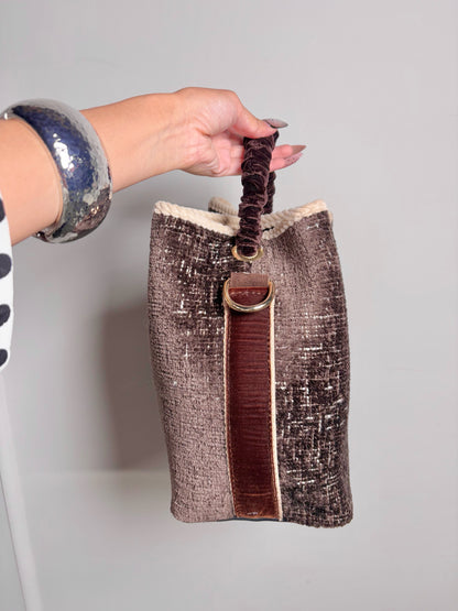 Via Tweed Textile Brown Mailbag Tote Bag