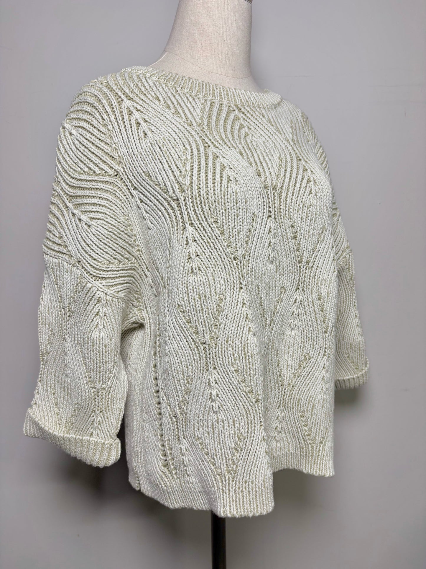 Women Size 12 Poetry Sage, White Knitted 100% Cotton Sweater