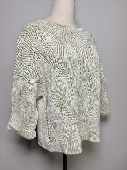 Women Size 12 Poetry Sage, White Knitted 100% Cotton Sweater