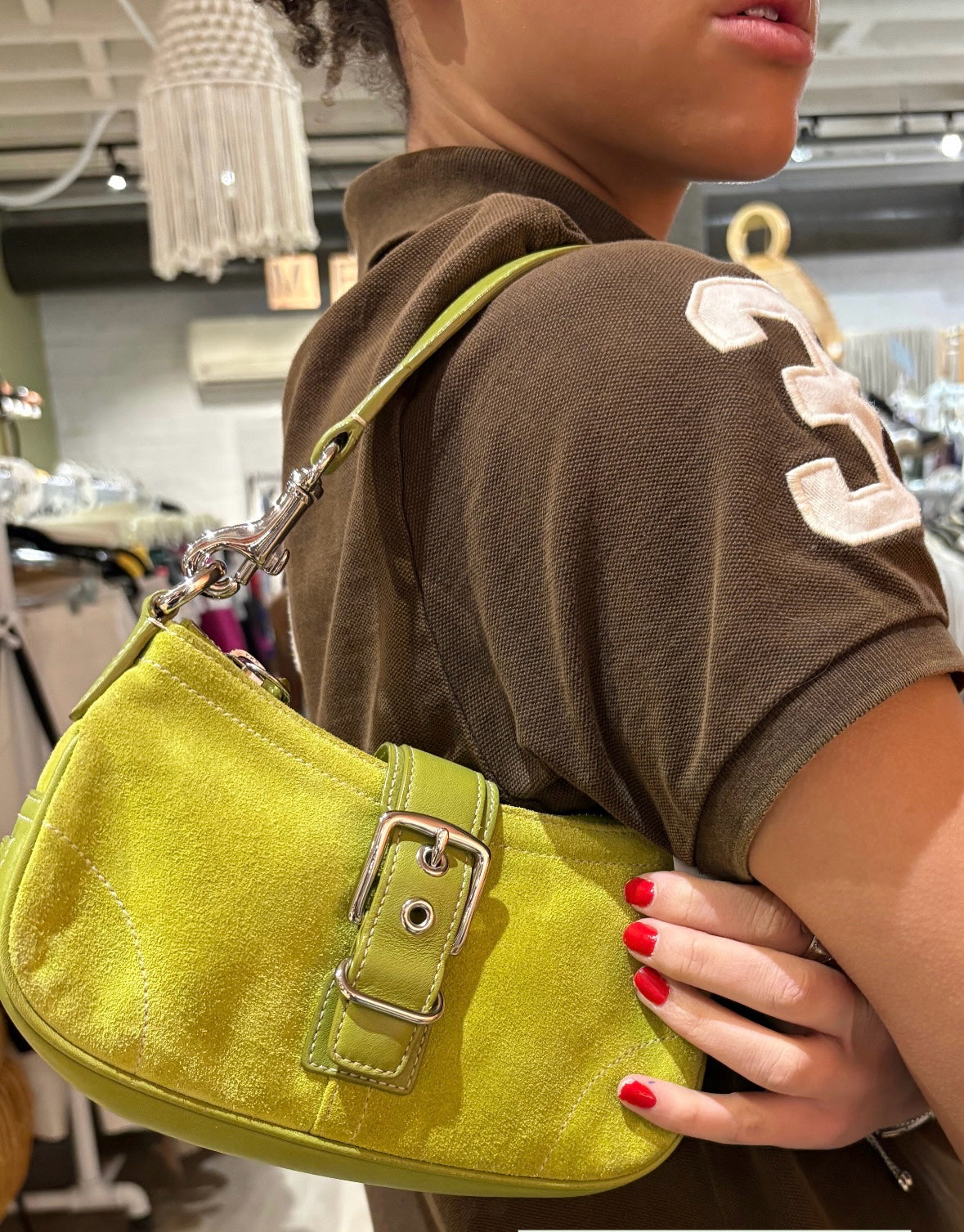 Vintage Coach Chartreuse Leather Baguette Demi K30-7558 Pre-owned Y2K Shoulder Purse