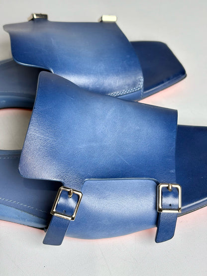 W Shoe Size 38.5 Santoni Blue Leather Cowhide Women's Pre-owned Sandals
