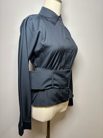 Women Size 42 ( 6 US) Prada Navy Blue Solid Pure Cotton LS Oxford Shirt