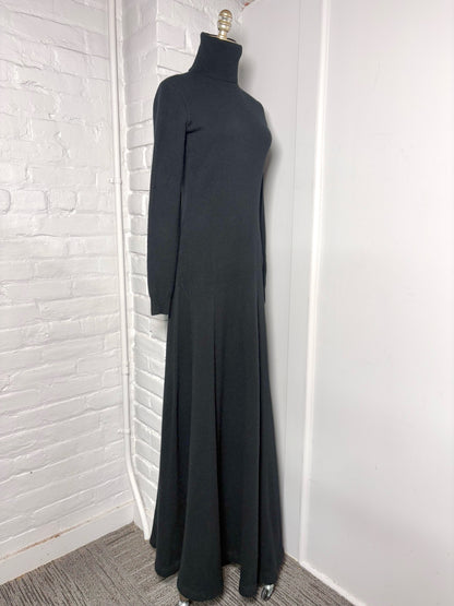 Women Size L Ralph Lauren Purple Label Black Cashmere Maxi Dress