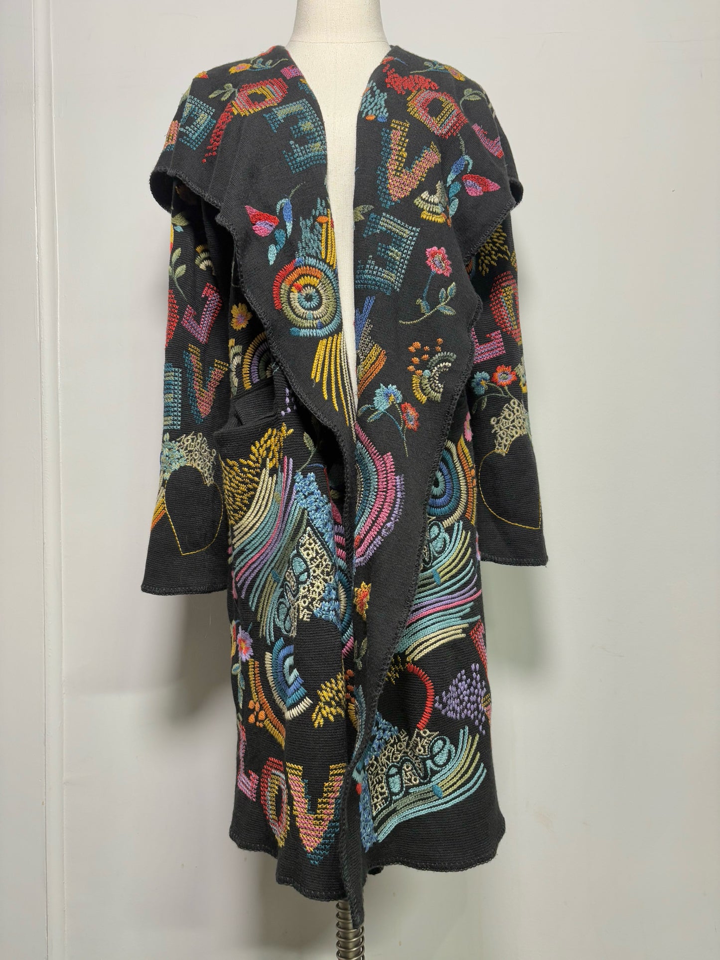 Women Size S "Biya Duster" Johnny Was Black Embroidered Cardigan