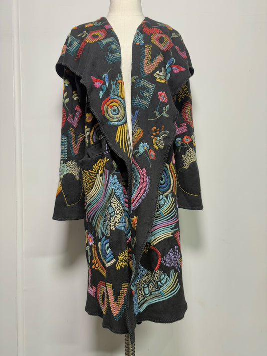 Women Size S "Biya Duster" Johnny Was Black Embroidered Cardigan