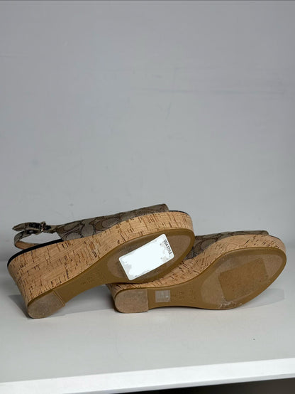 W Shoe Size 6.5 Coach Brown Canvas Cowhide Women's NWOT Wedges