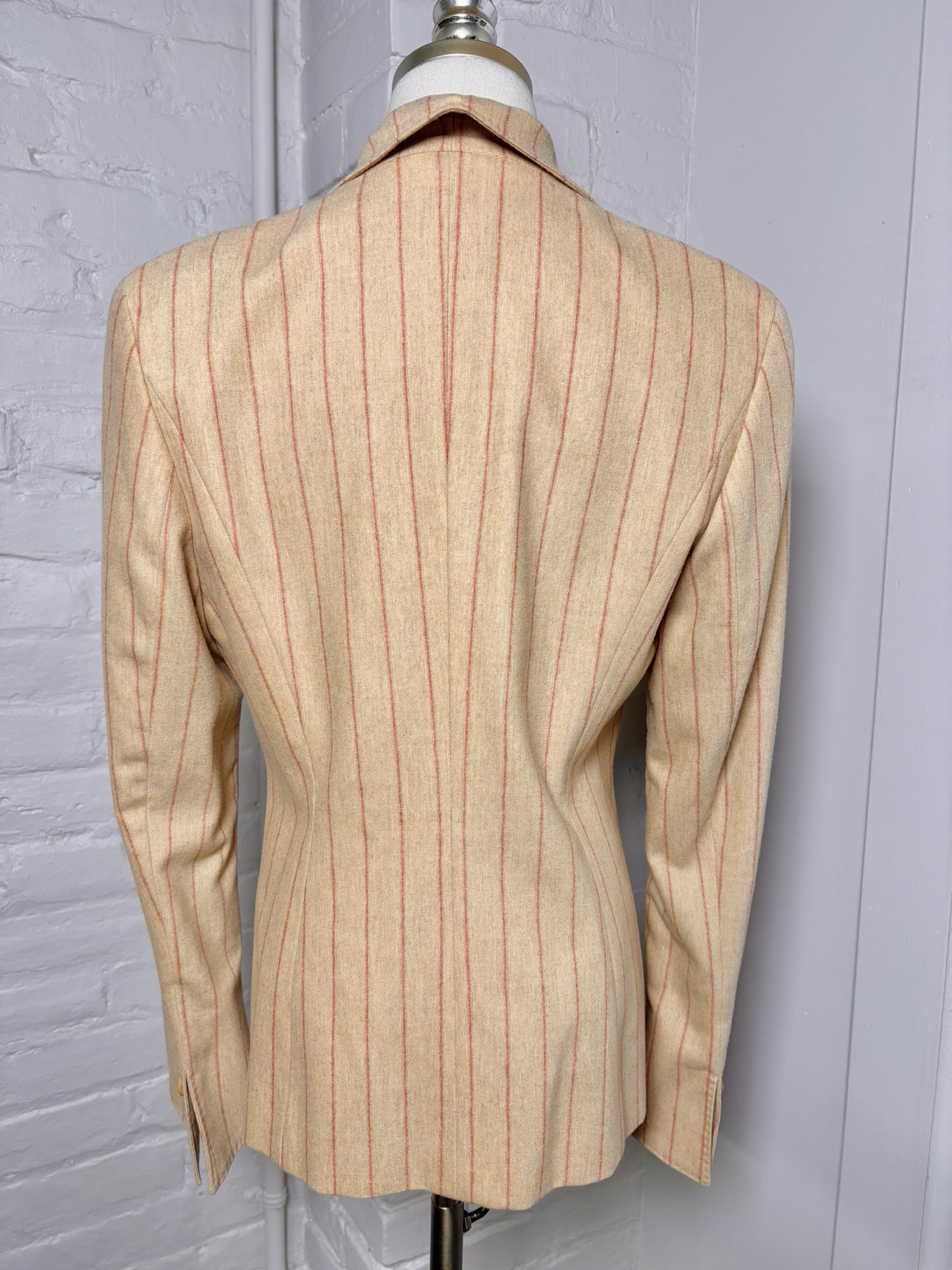 Women Size 40 (8) Feraud Camel Striped Vintage Wool 2 Piece Pant Suit