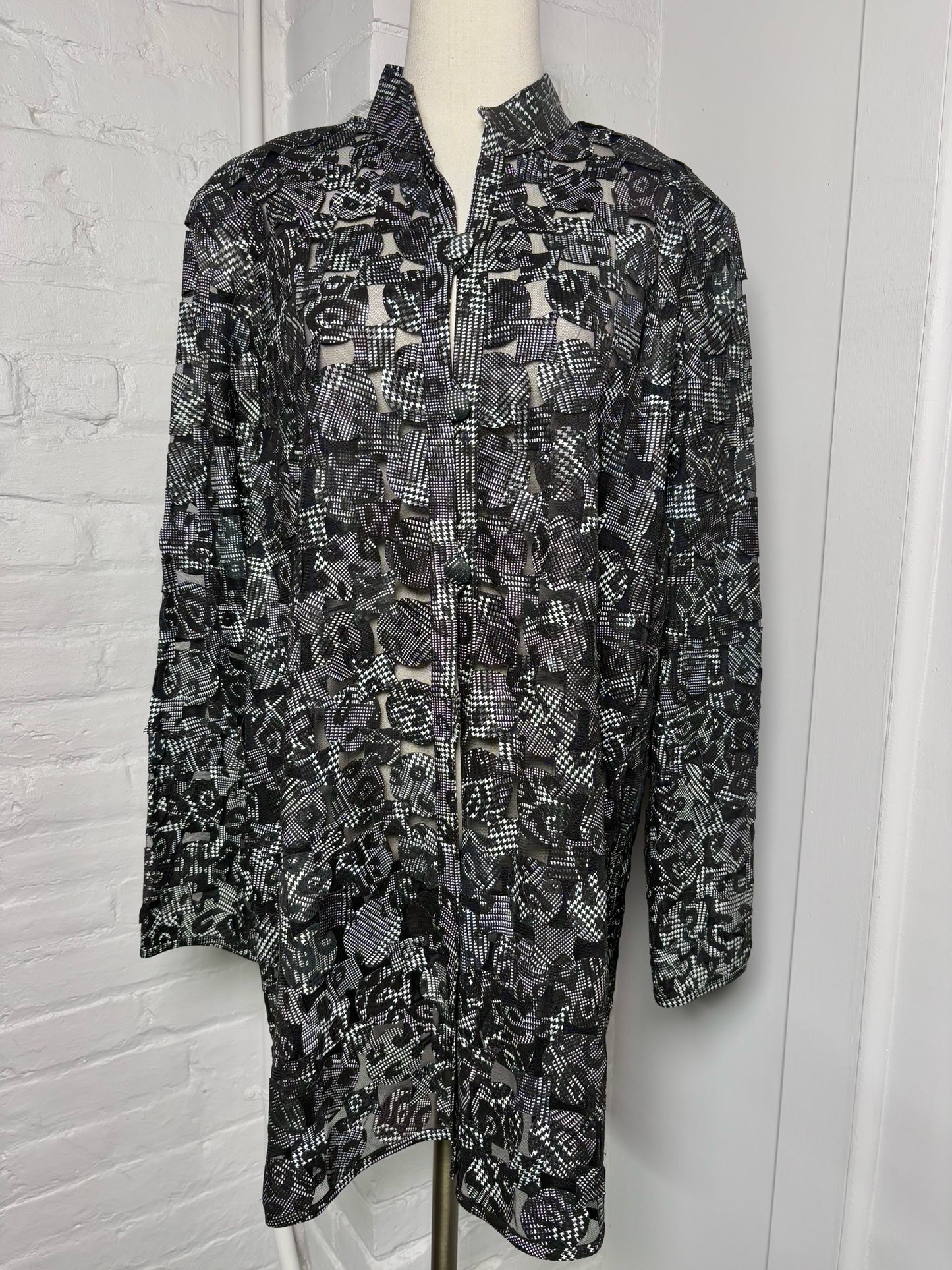 Women Size 3X Stillman Studio Black & White Leather Cutouts Jacket