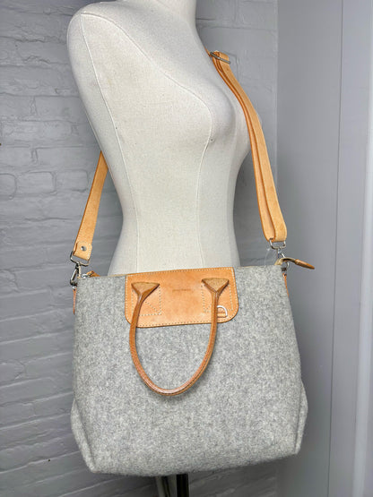 Graf Lantz Solid Wool Gray Leather Trim Crossbody Purse
