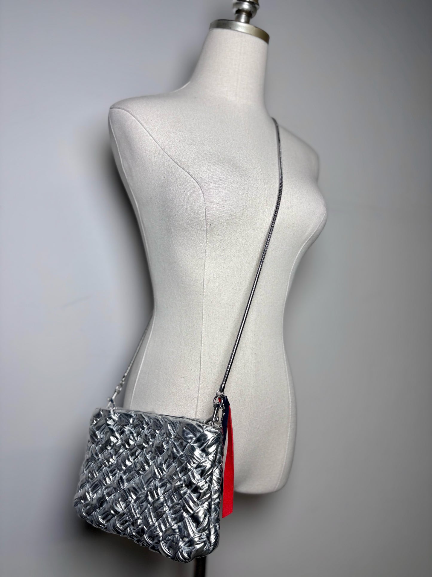Clare V. Estelle Woven Crossbody Pre-owned Silver Purse