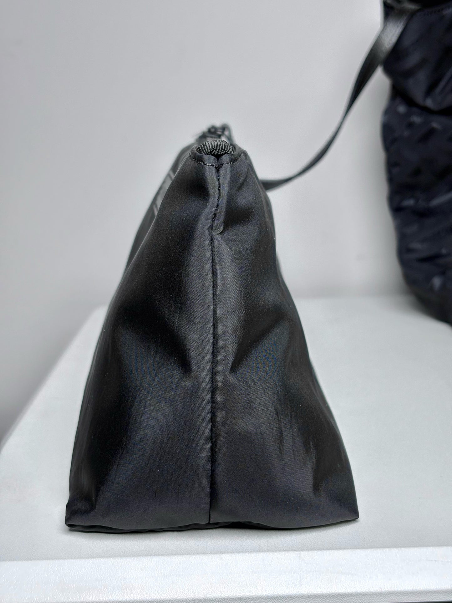 Versace Jacquard, Monogram Nylon Pre-owned Black Leather + Pouch Crossbody Tote