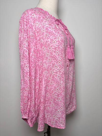 Women Size XS India Collection Emerson Fry Pink, White Floral Cotton Blouse