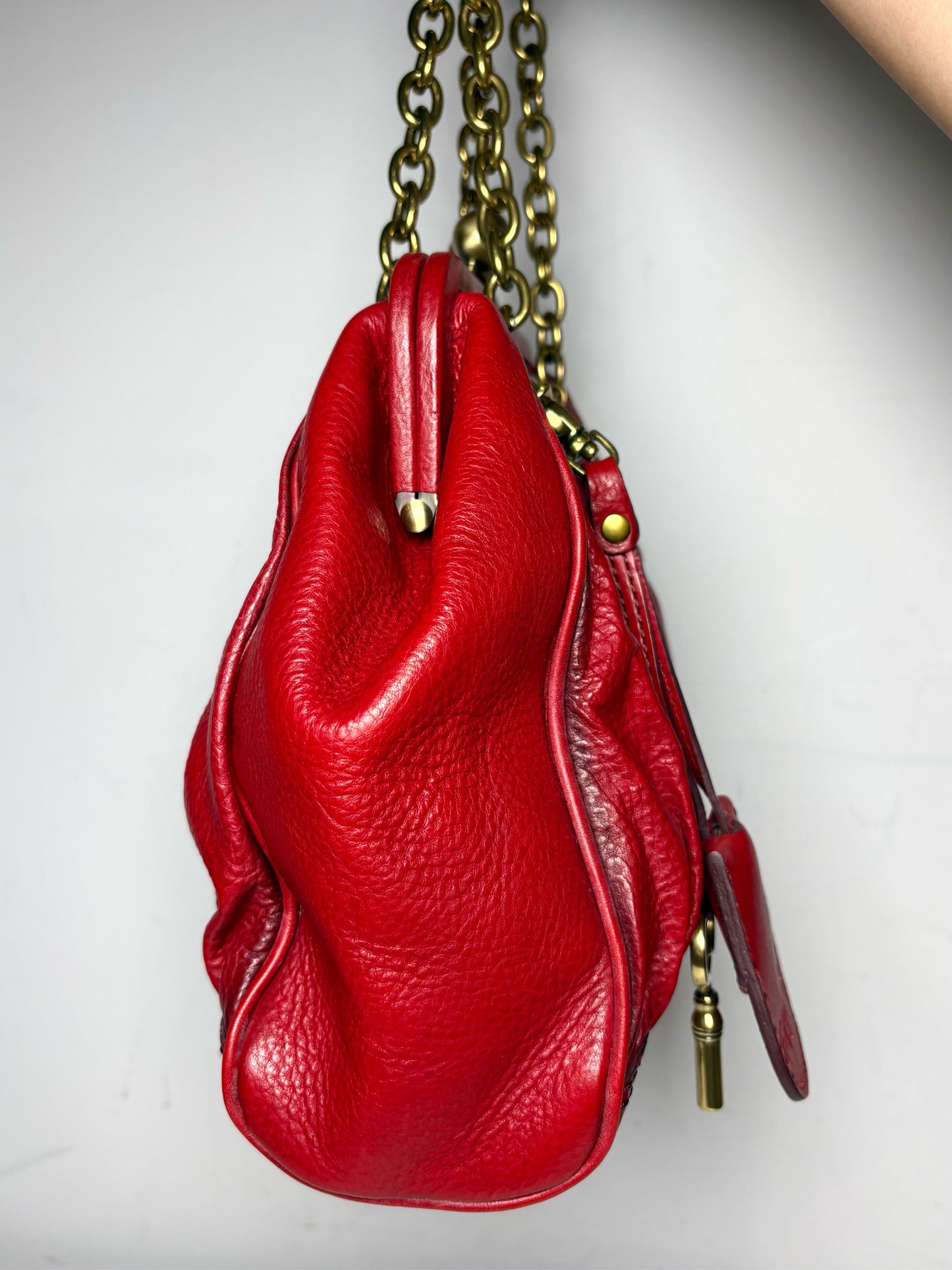 Women's Fossil Fifty-Four Anniversary Red Goat Leather Pre-Owned Medium Satchel Purse