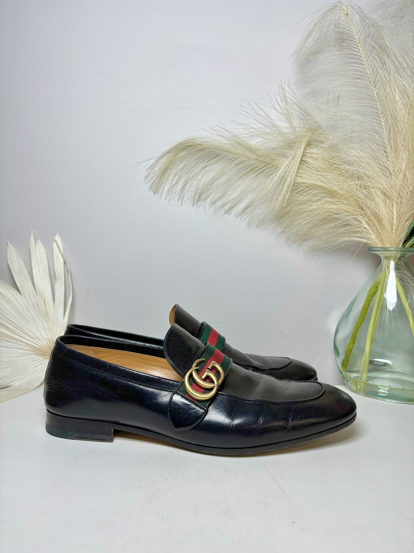 Gucci Black Leather Solid Size 10 Genuine Leather Men's Shoes