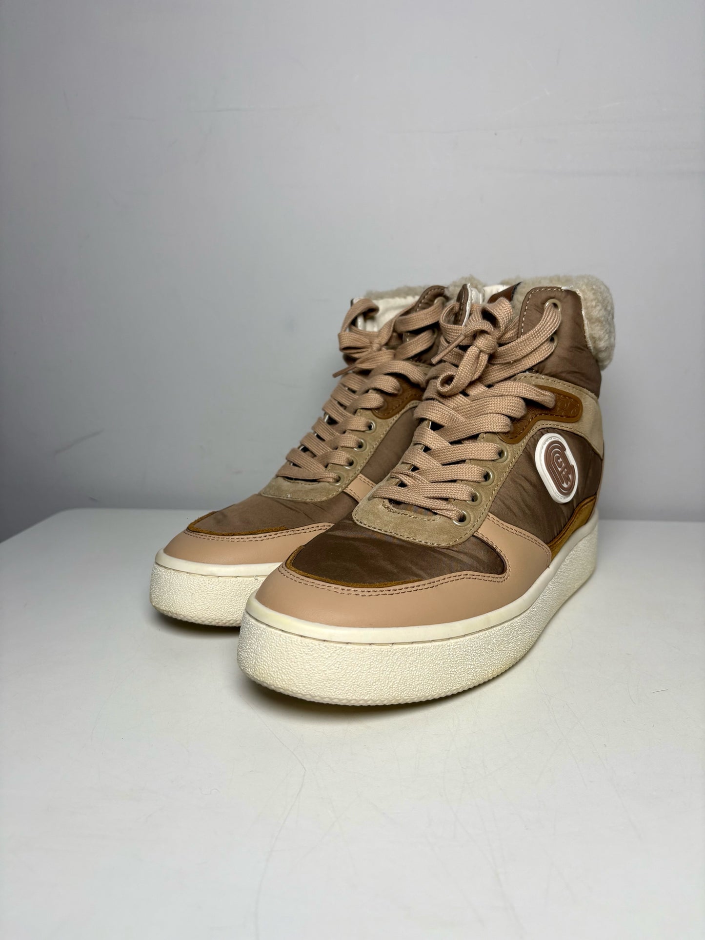 W Shoe Size 9.5 Coach C220 High Top Tan Suede, Nylon Pre-owned Sneakers