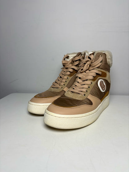 W Shoe Size 9.5 Coach C220 High Top Tan Suede, Nylon Pre-owned Sneakers