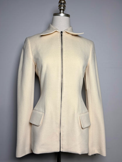 Women Size 4 Richard Tyler Collection Cream Solid Vintage 100% Wool Coat