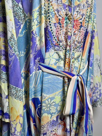 Women Size OS Camilla Floral Print Crystal Beads Silk Kaftan Pre-owned Dress