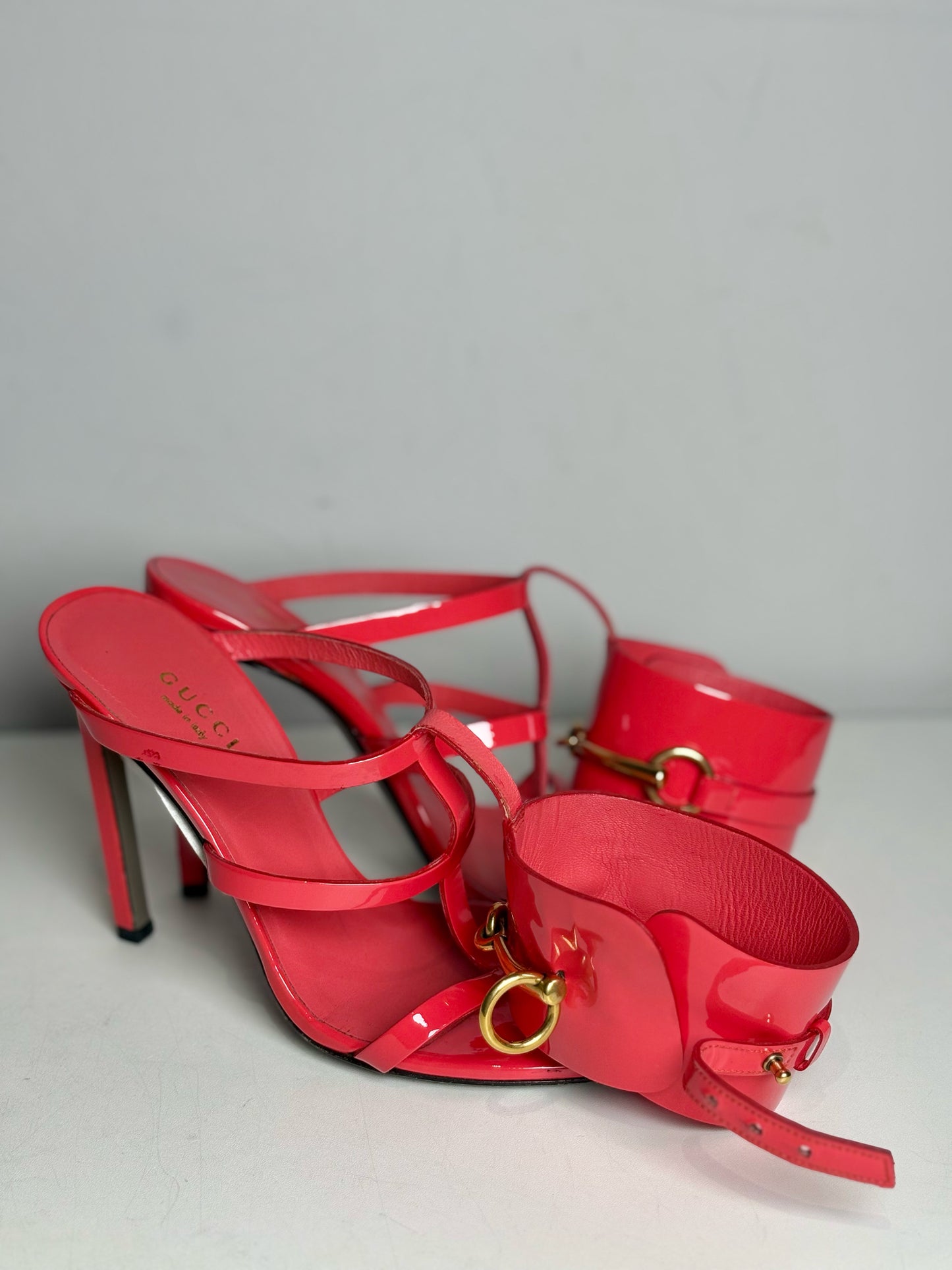 W Shoe Size 36.5 (6.5 US) Gucci "Ursula Horsebit Heel"  Red Leather Patent Heels
