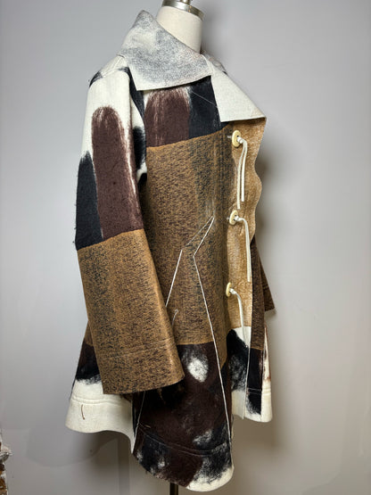 Rare, Vintage Issey Miyake Vintage Brown, Black, Cream Marbled Felt Coat, Sz S Pre-owned
