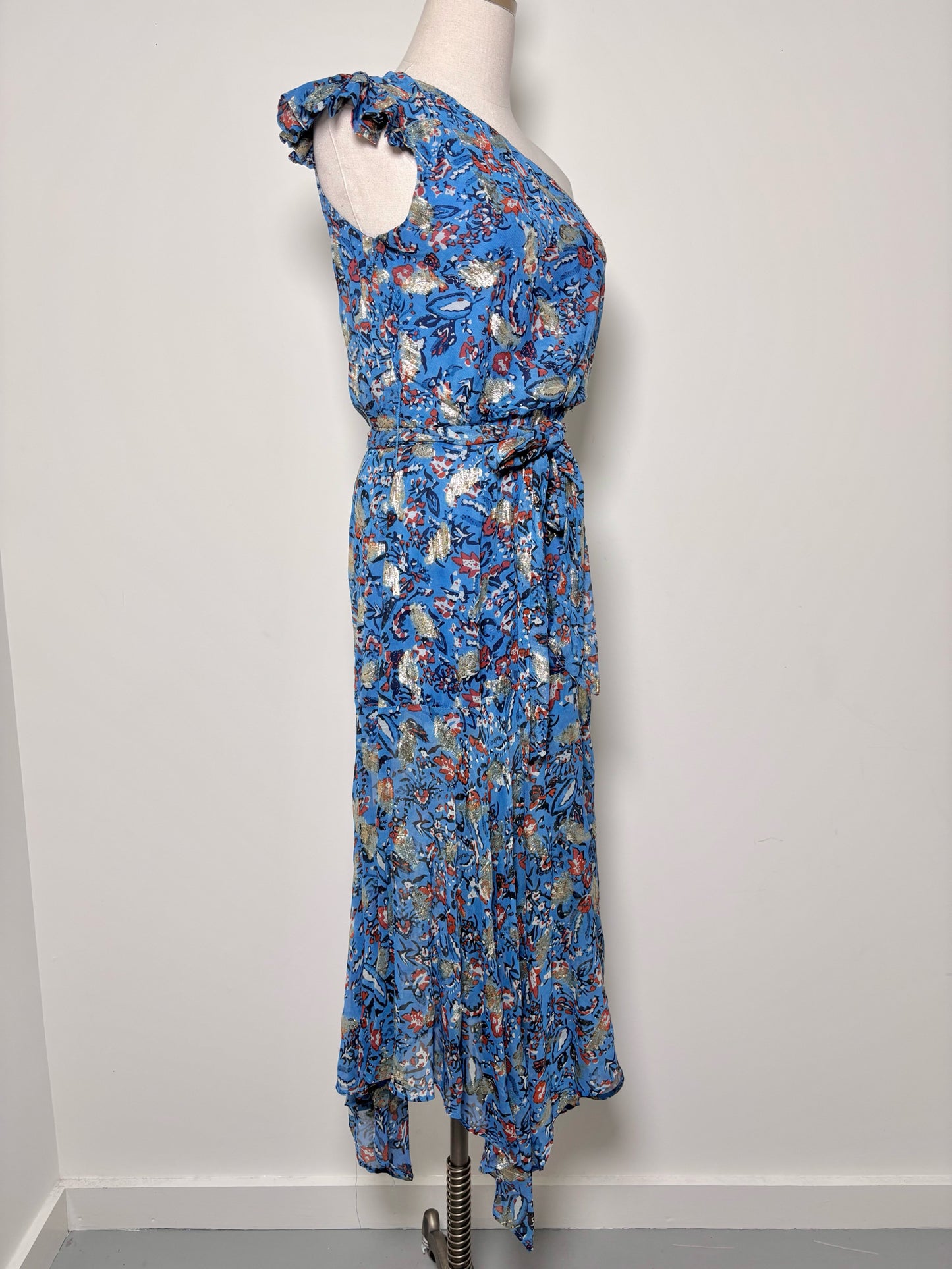 Women Size M Karina Grimaldi Blue, gold, orange Metallic Viscose Dress