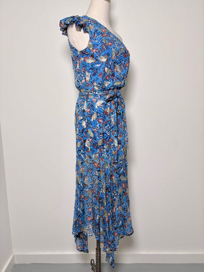 Women Size M Karina Grimaldi Blue, gold, orange Metallic Viscose Dress