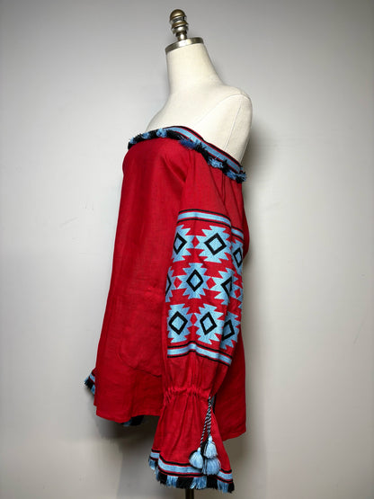Women Size S March II Red, Blue Embroidered Women's Dress