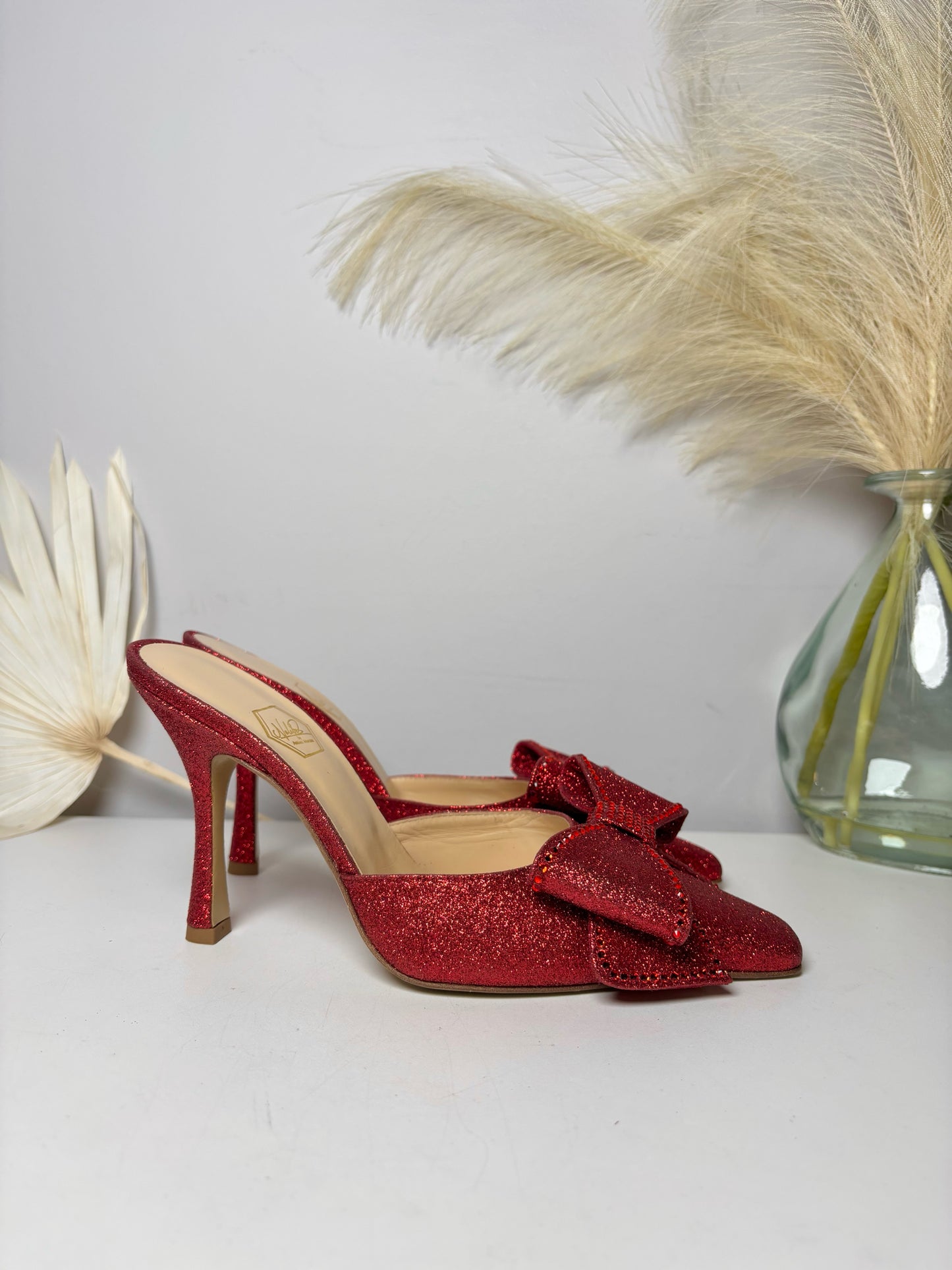 W Shoe Size 7 Nalebe by Amina Means Red Glitter Mule NWT Heels