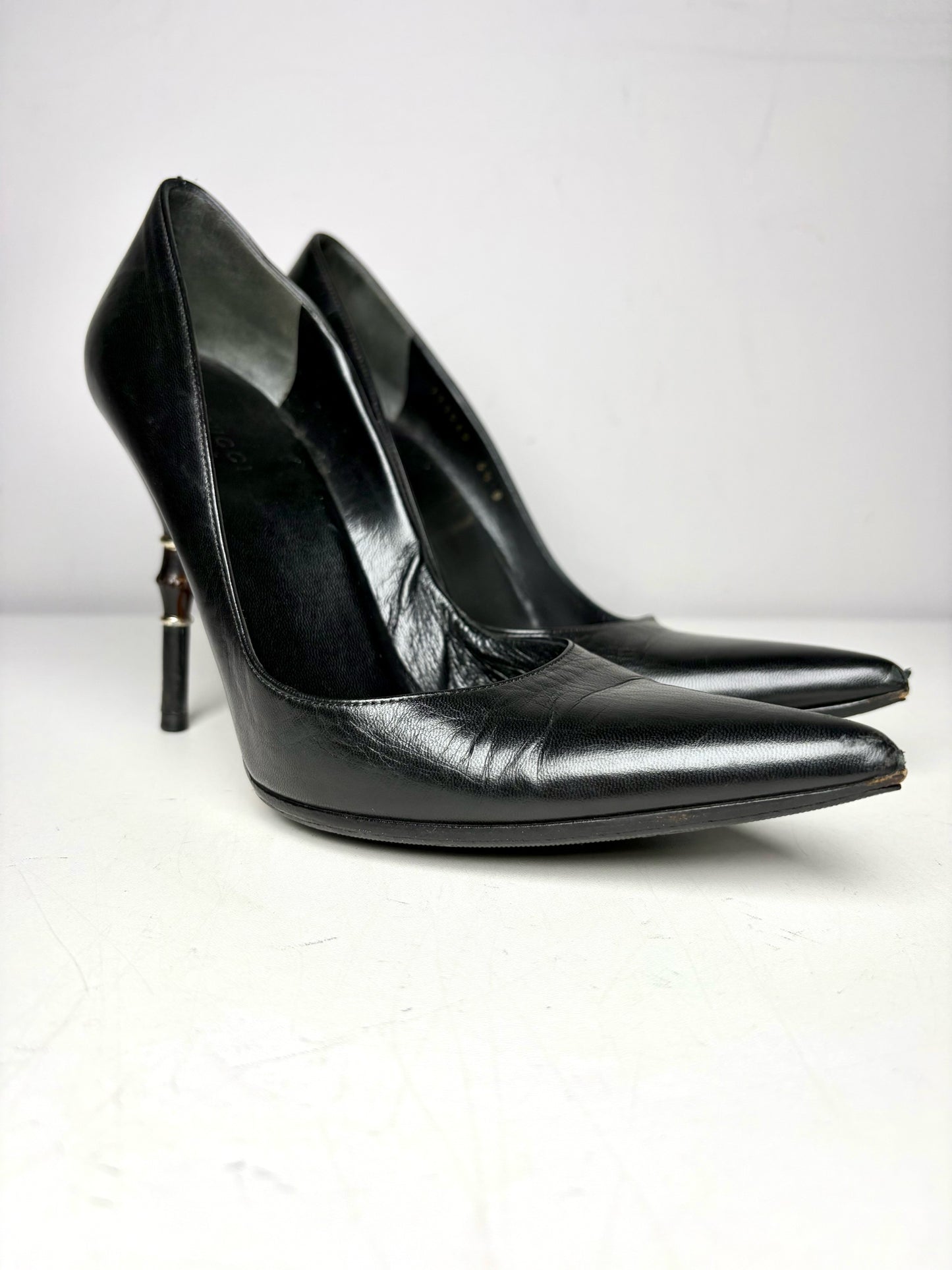 W Shoe Size 6.5 Gucci Black Leather Horn/Tortoise Pre-owned Heels