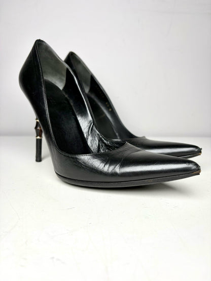 W Shoe Size 6.5 Gucci Black Leather Horn/Tortoise Pre-owned Heels