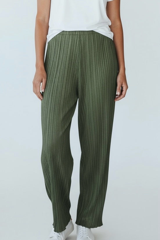 Women Size 5 (S/M) Pleats Please Issey Miyake Hunter Green Pleats Pants
