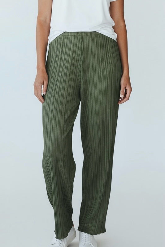 Women Size 5 (S/M) Pleats Please Issey Miyake Hunter Green Pleats Pants