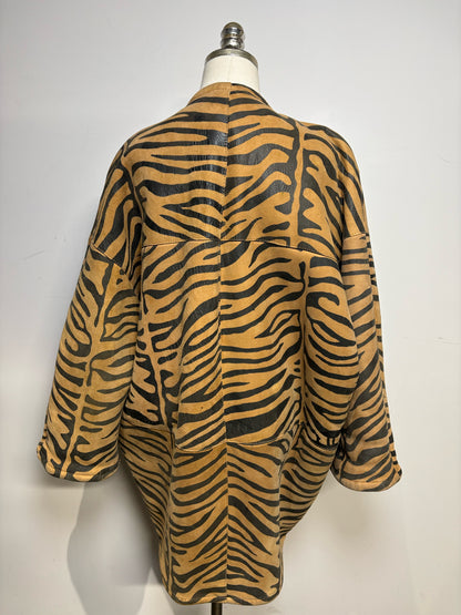 Women's Size S Bergdorf Goodman Vintage Tiger Print Leather Suede Shearling Pre-Owned Coat