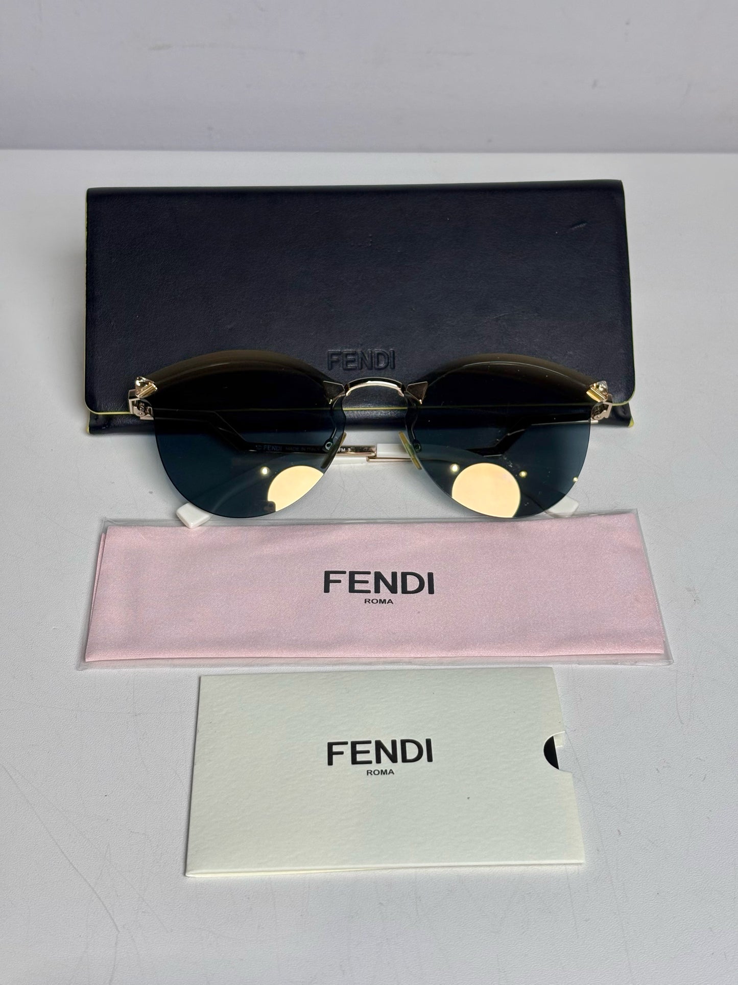 Fendi 0040/S Frameless Zig Zag Temples Women's Pre-owned Gold Metal Sunglasses