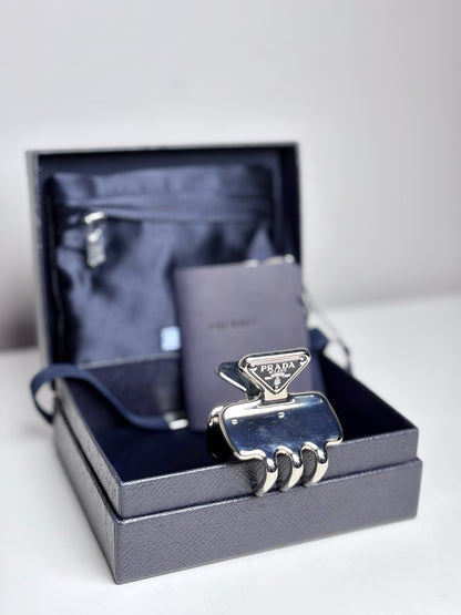 Prada NWT Metal Hair Clip Silver Hair Pre-owned Accessory