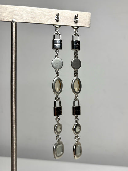 Louis Vuitton Faux Pearl Crystal Palladium Plate Drop Padlock Pre-owned Earrings