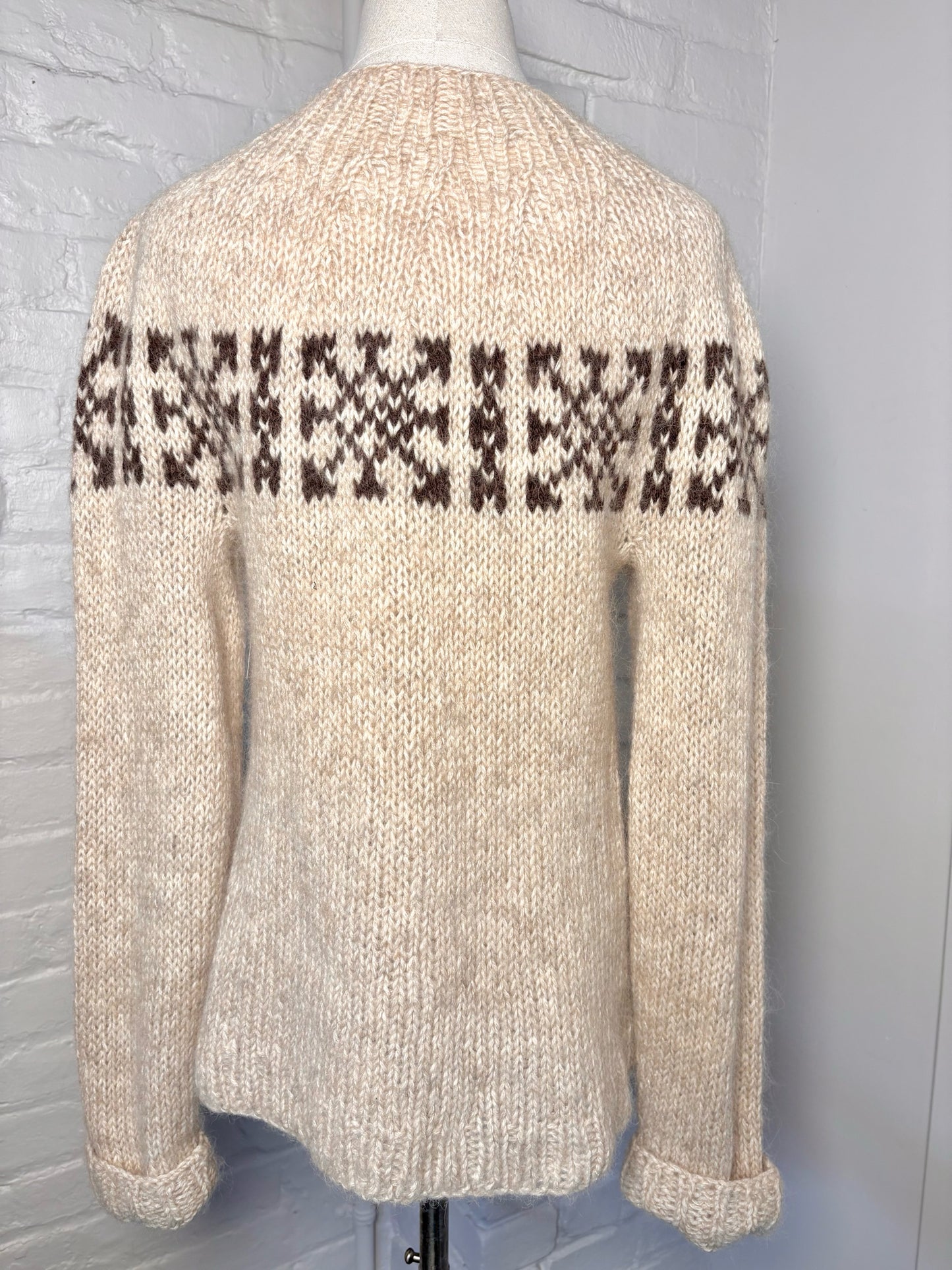 Women Size S No Label Tan Fair Isle Wool Sweater
