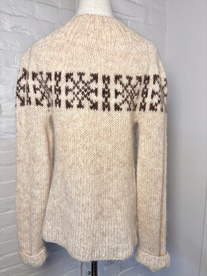 Women Size S No Label Tan Fair Isle Wool Sweater