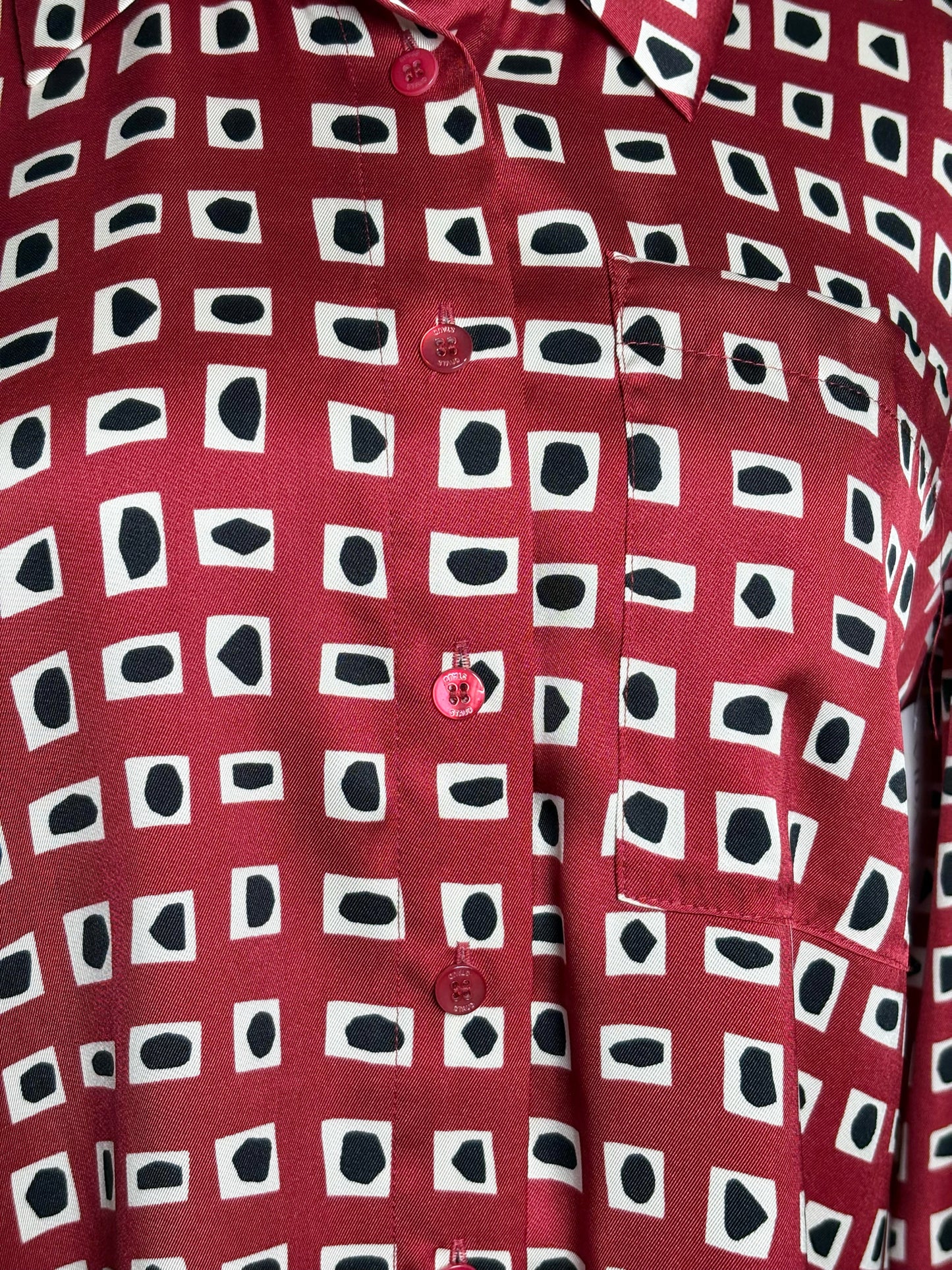 Women Size M Staud Red, Black, White Print Women's 100% Polyester Blouse