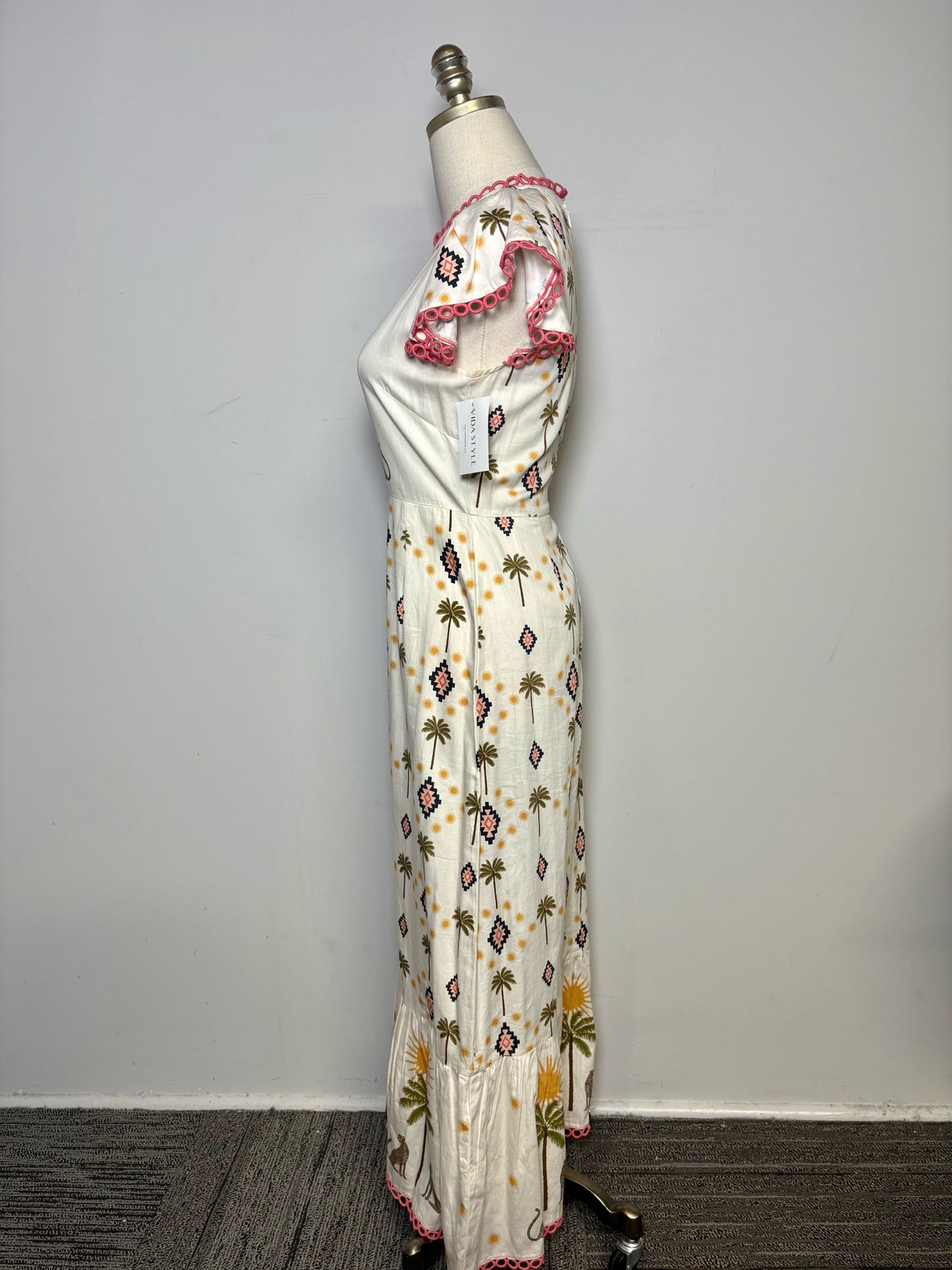 Women Size 4 Never Fully Dressed Off-white Print 100% Cotton Pre-owned Dress