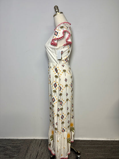 Women Size 4 Never Fully Dressed Off-white Print 100% Cotton Pre-owned Dress