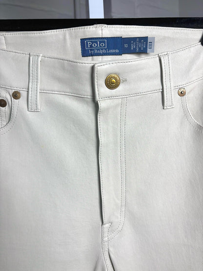 Women Size 10 Polo by Ralph Lauren Bone Leather Pre-owned Pants