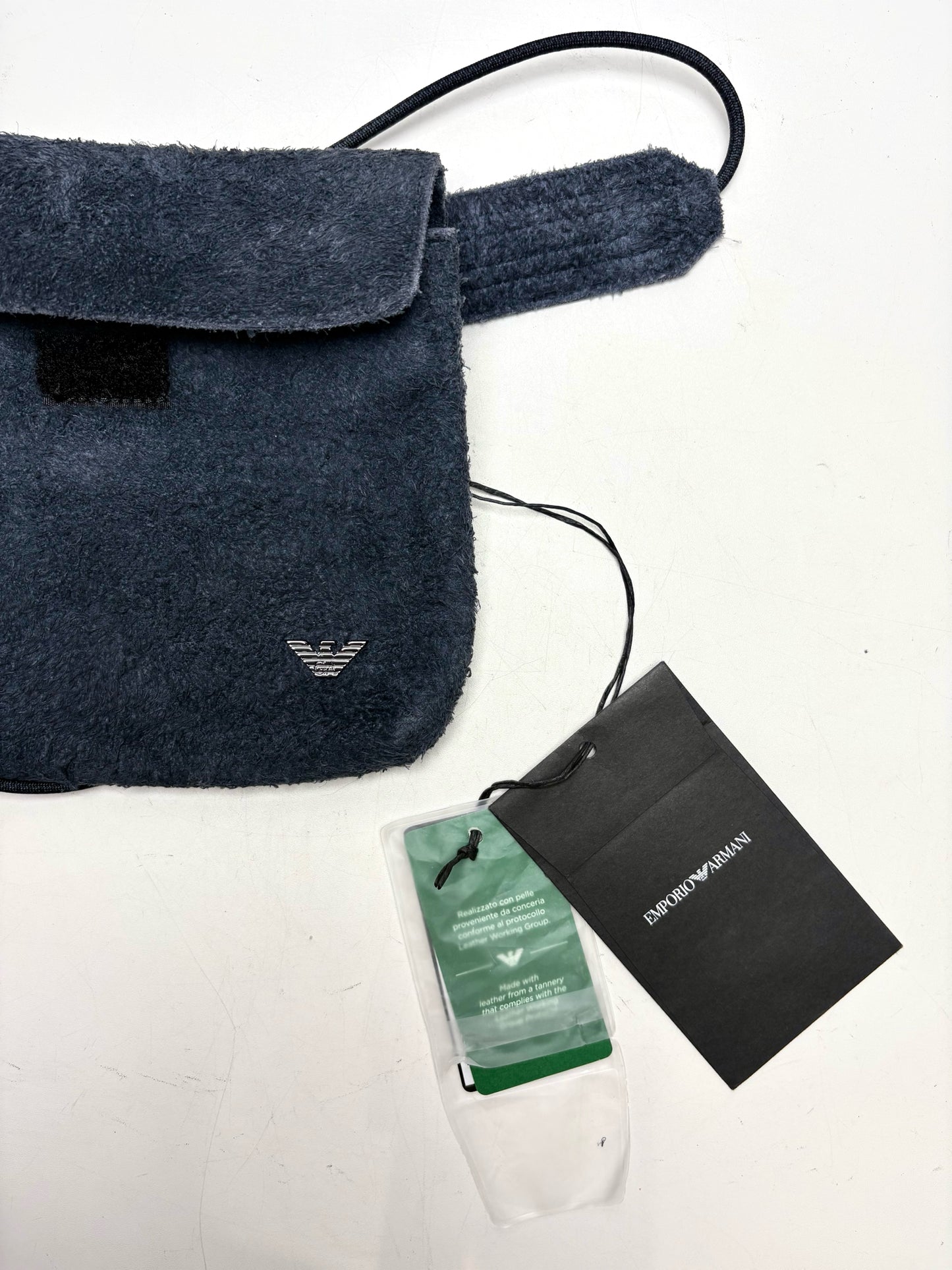 Emporio Armani Slate Blue Suede Men's Bag Pre-Owned NWT