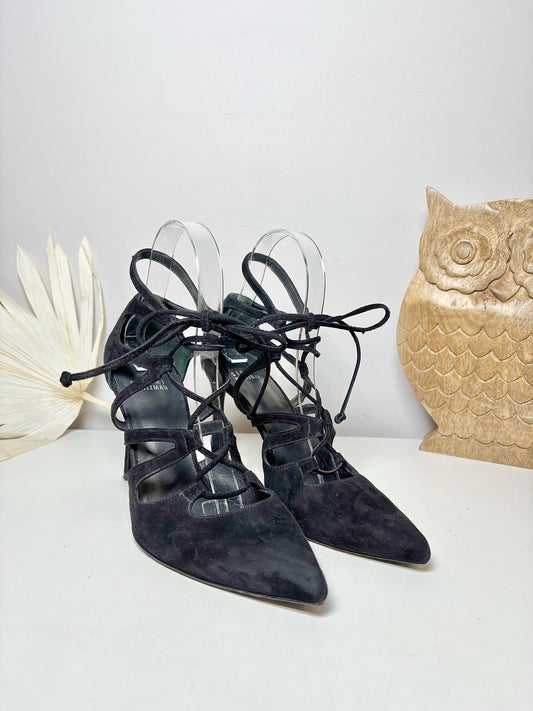 W Shoe Size 7 Stuart Weitzman Black Leather Suede Heels