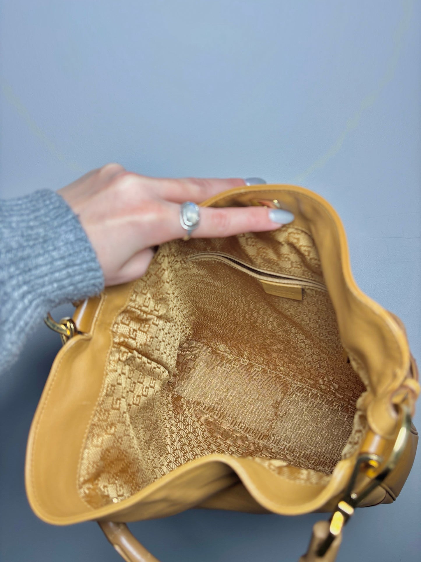 Gucci Leather Tan 2-Way Carry Bamboo Hobo Handbag