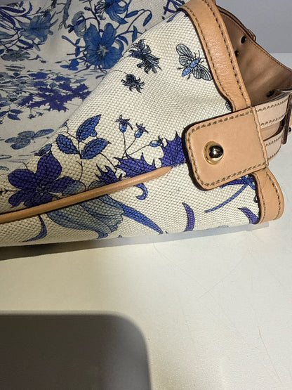 Gucci Flora Wave Horsebit Canvas, Leather Bag